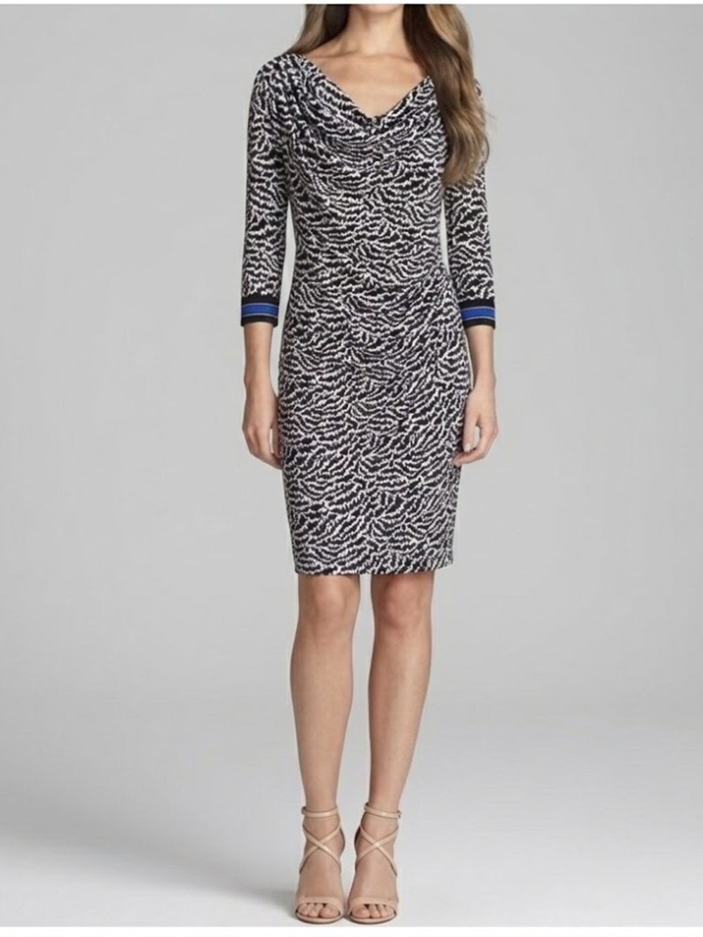 NWOT Tory Burch Francis Silk Jersey Cowl Neck Dress Black White Pattern Sz Small